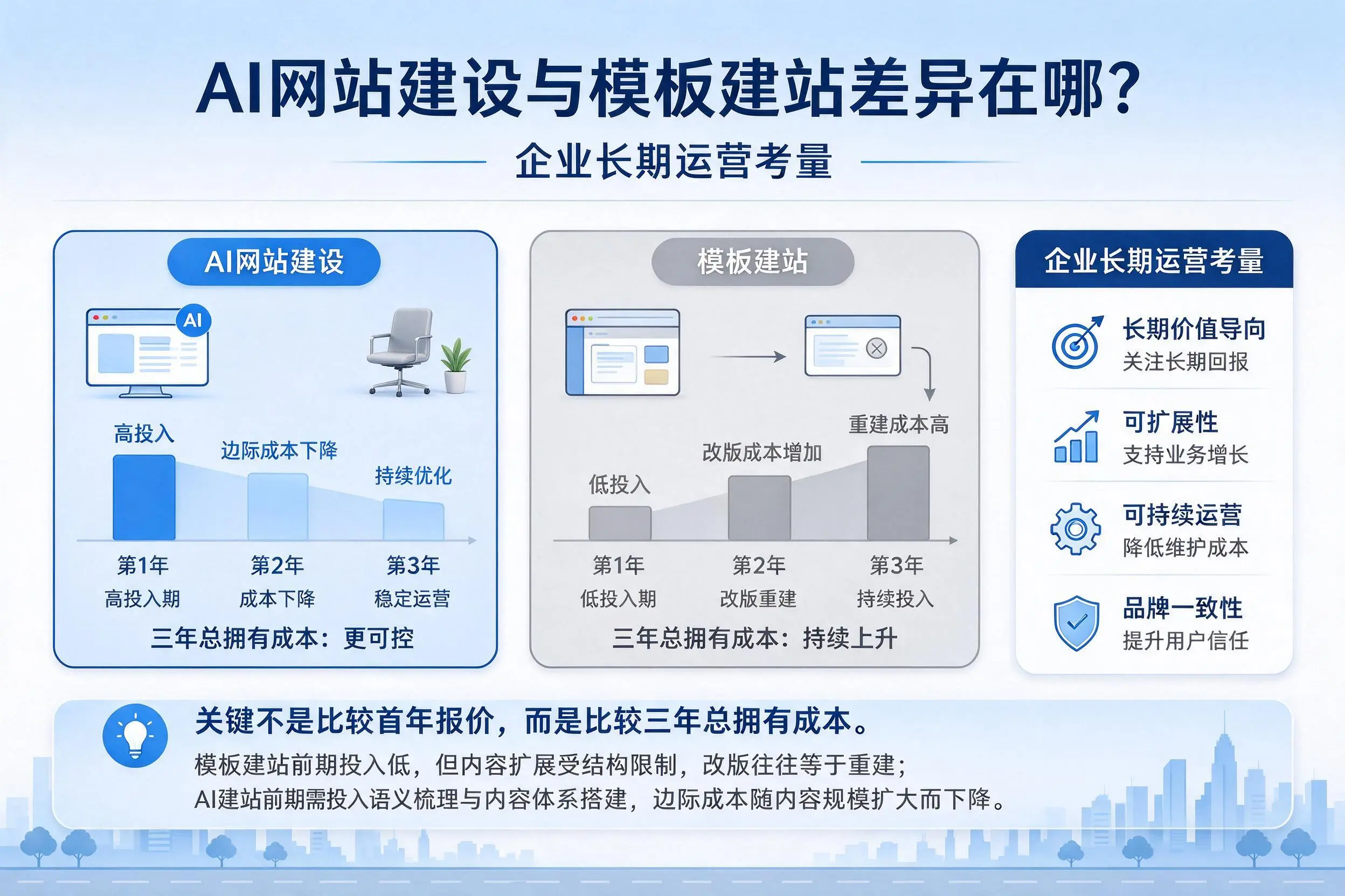 AI网站建设与模板建站差异在哪？图木舒克企业长期运营考量